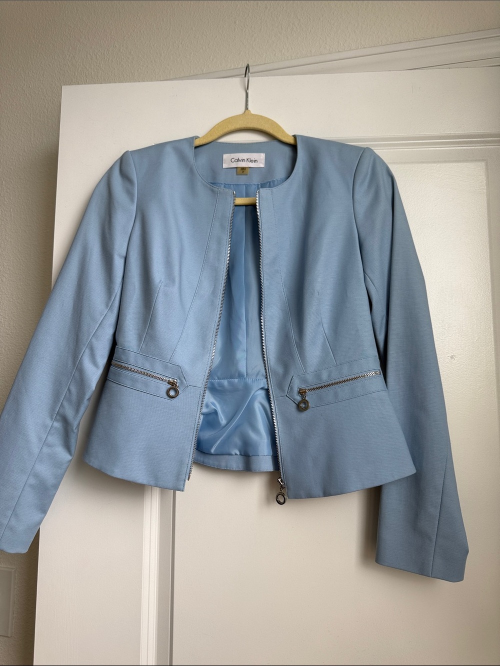 Calvin Klein Pastel Blue Zip-Front Women's Blazer
